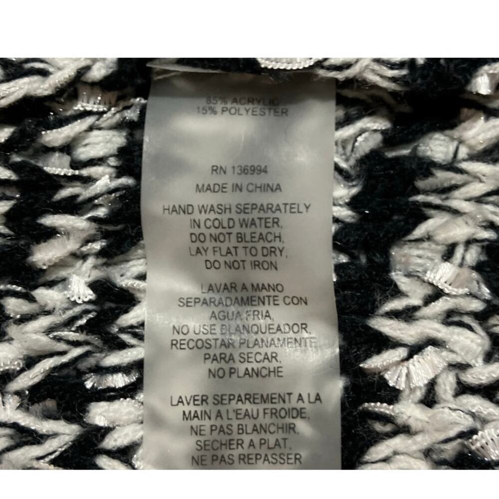 Sioni Women's White/Blk Marled Tweed Knit Cardigan Sweater Hook/Eye Closure SZ S - Picture 10 of 10